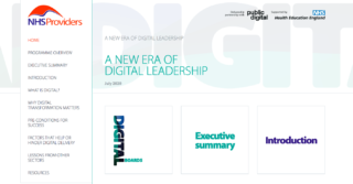 Screen Shot 2020 07 08 at 12 26 50 screen shot of the nhs providers and public digital's first guide called ‘A new era of digital leadership’.