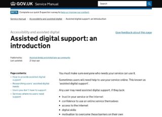 Ad service manual1 A screenshot of the current page about assisted digital on the GOV.UK Service Manual