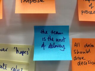 Team unit delivery1 Sticky note saying 'The team is the unit of delivery'